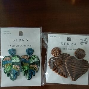 Serra Beaded Leaf and Woven Heart Earrings